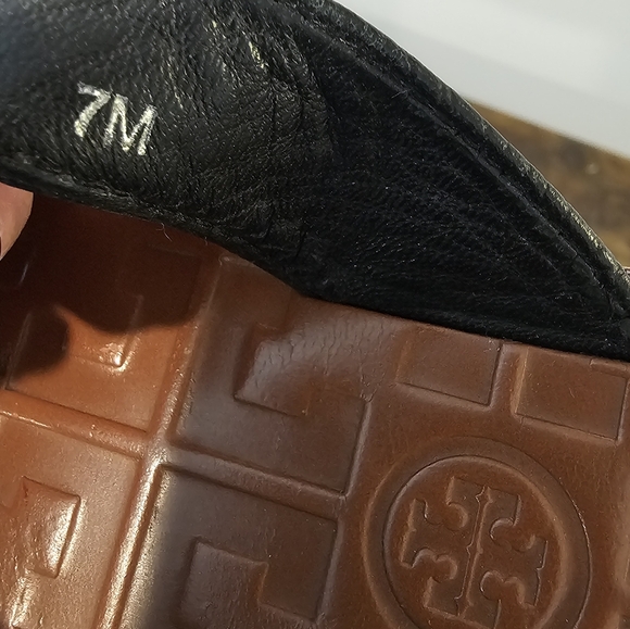Tory Burch Black Leather With Logo Flip Flops with Tan Footbed Size-7 main image 1